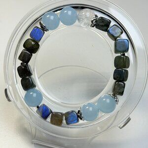 Unisex Labradorite × Blue Agate Bracelet – High Flash – Handmade